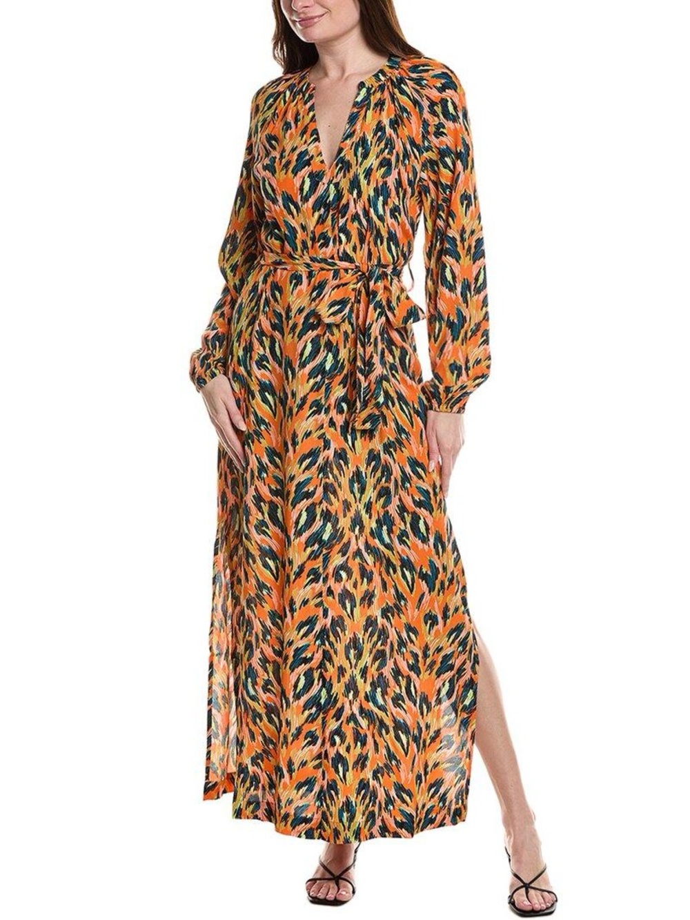 Silvian Heach Getano Maxi Colorful Print Belted Dress Size 40